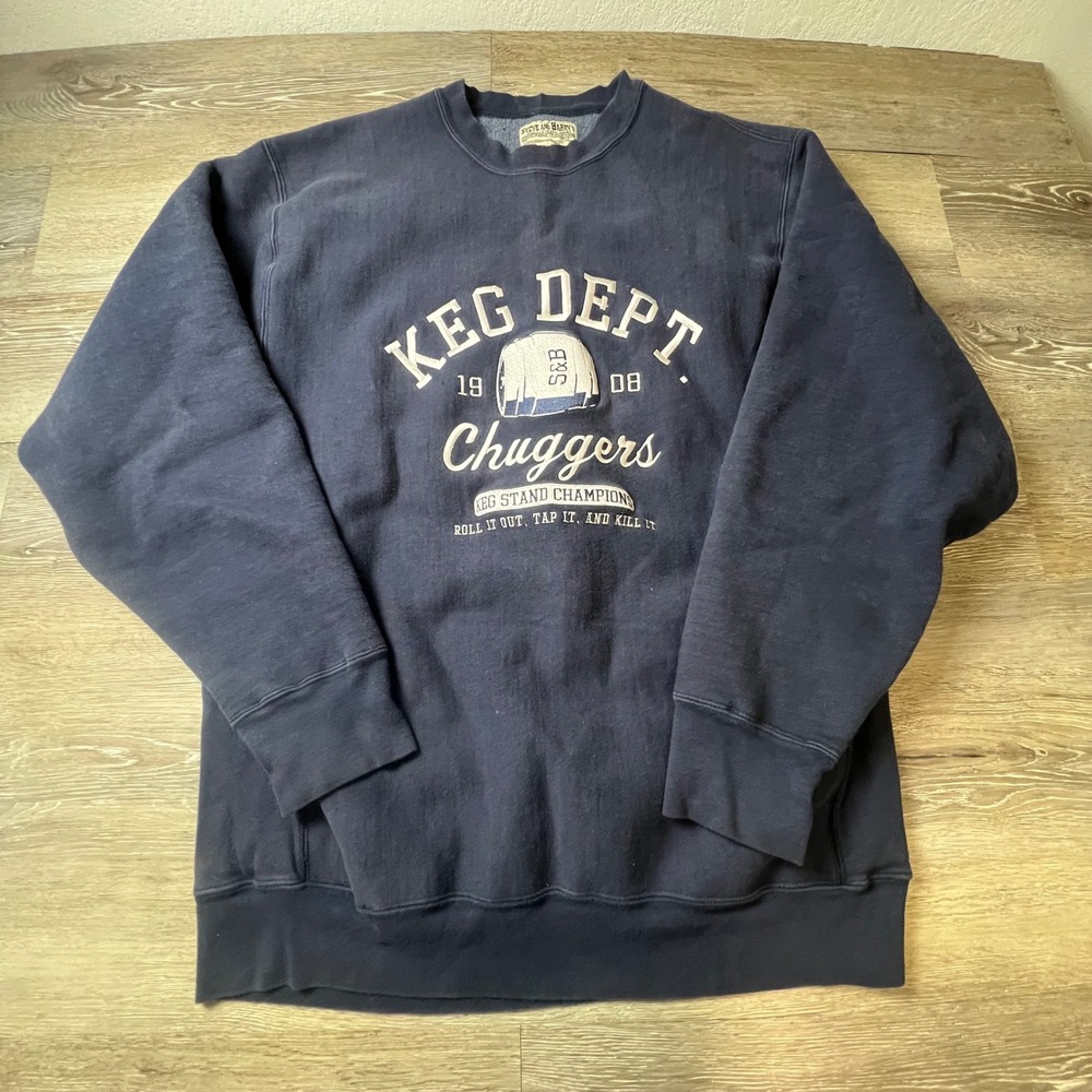 Vintage beer Sweatshirt Mens L Navy Blue Keg Dept Chuggers Graphic Pullover
